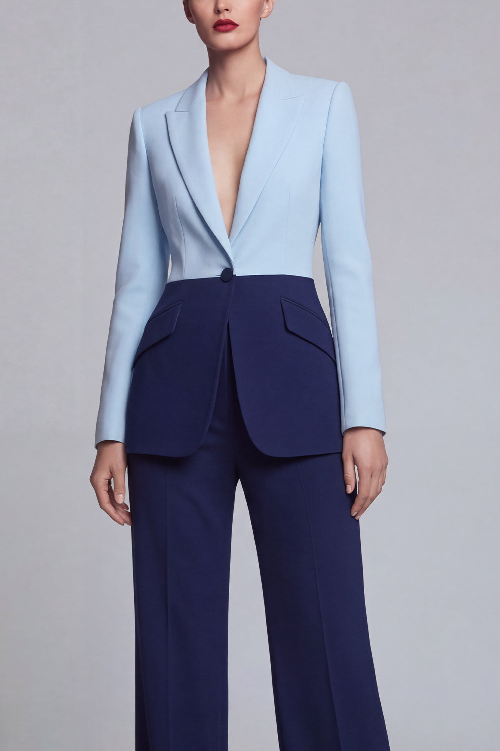 2 Piece Peak Lapel Black Pink Patchwork Single Breasted Wide Leg Business Suits