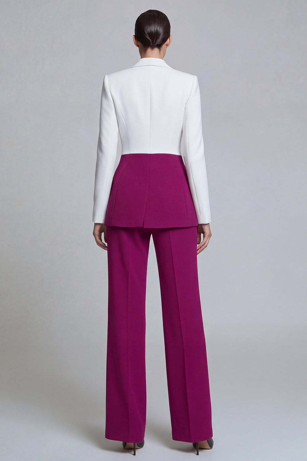 2 Piece Peak Lapel Black Pink Patchwork Single Breasted Wide Leg Business Suits