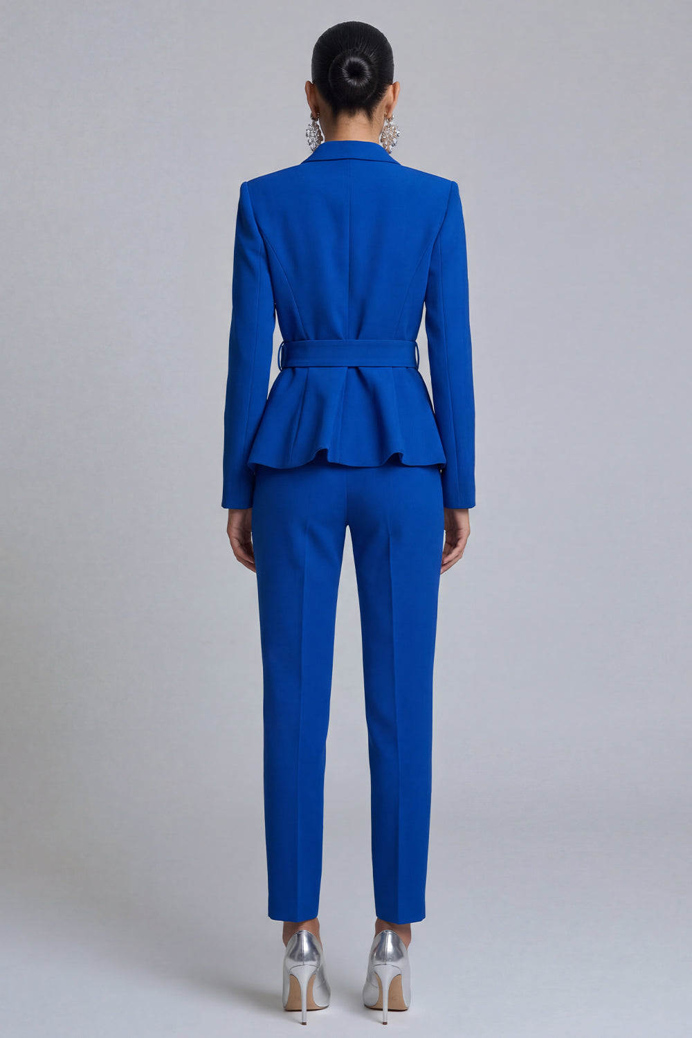 2 Piece Royal Blue Peak Lapel Long Sleeves Business Suits with Belt