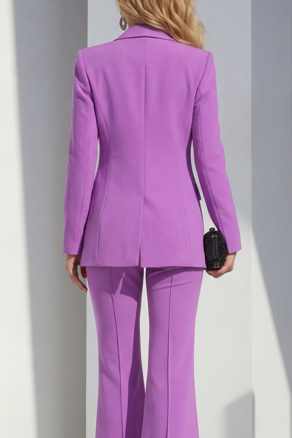 Purple Shawl Lapel Long Sleeves Wide Leg 2 Piece Business Suits