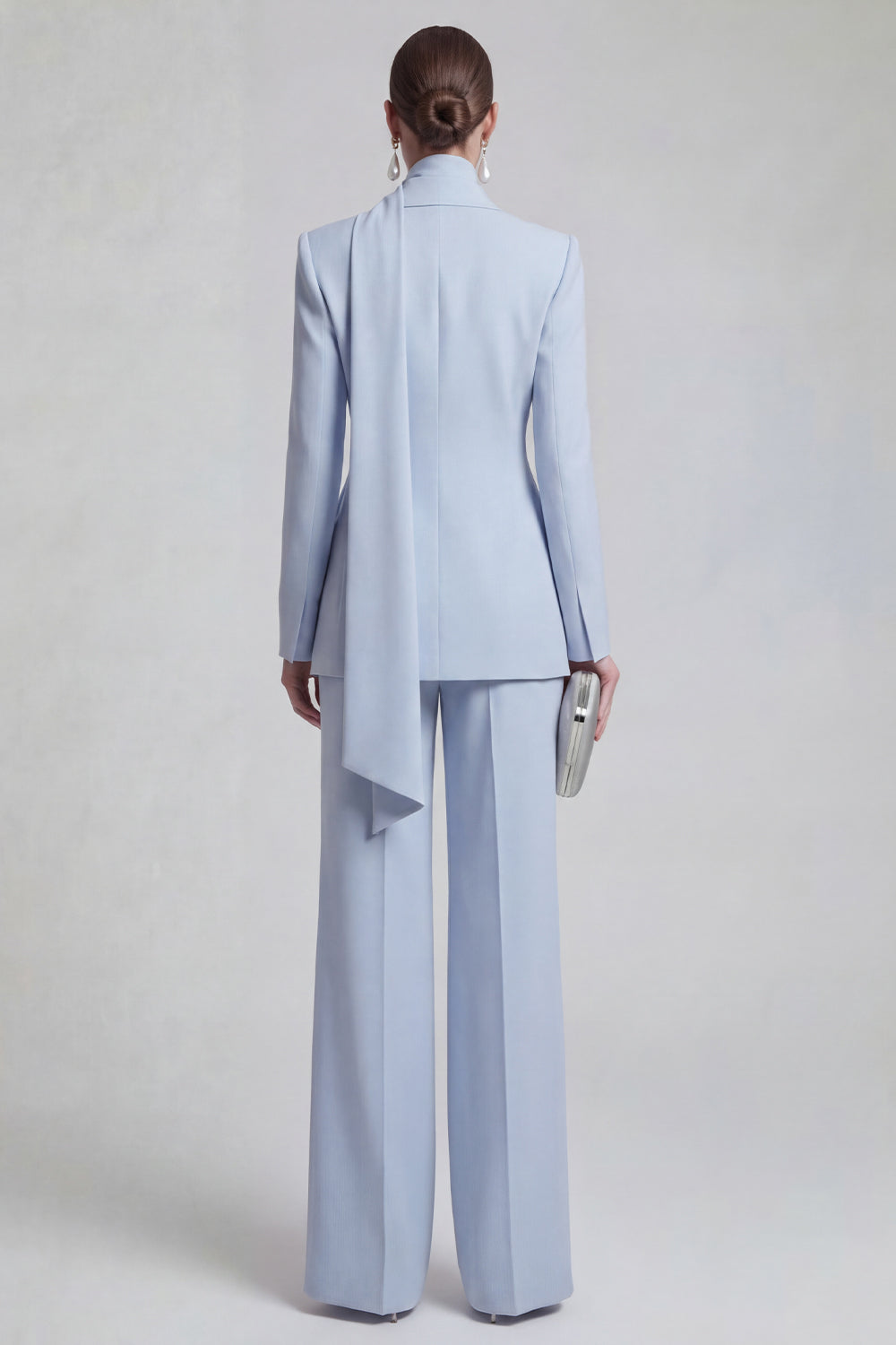 2 Piece Shawl Lapel Blue Slim Fit Neck Scarf Business Suits