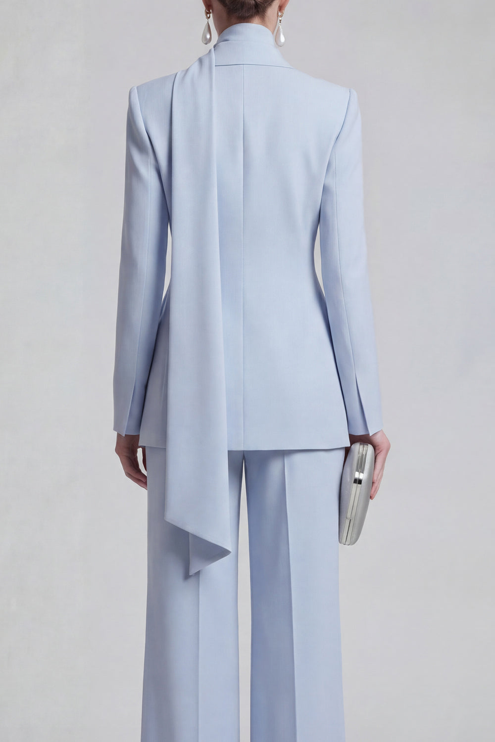 2 Piece Shawl Lapel Blue Slim Fit Neck Scarf Business Suits