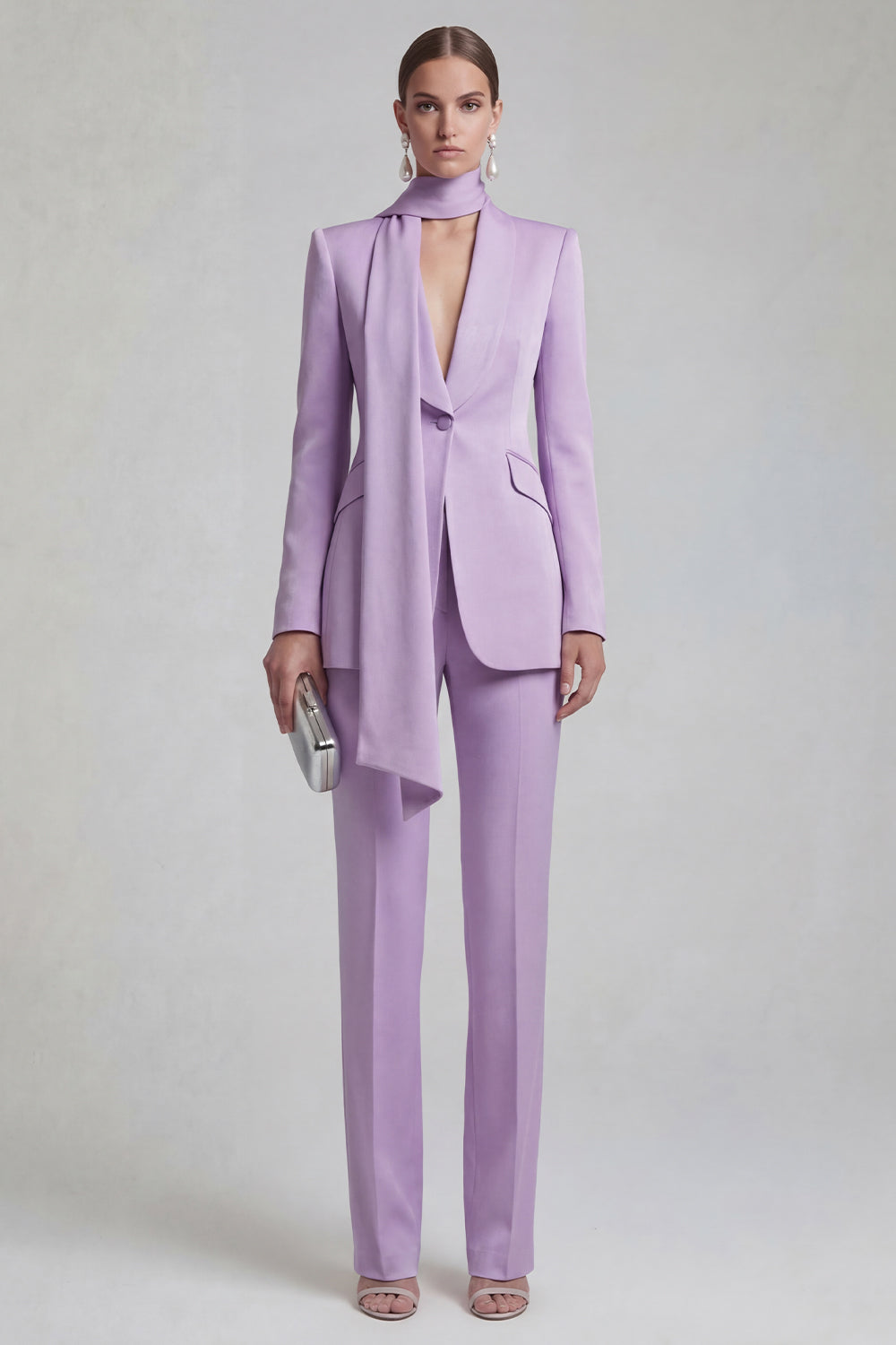 2 Piece Shawl Lapel Blue Slim Fit Neck Scarf Business Suits