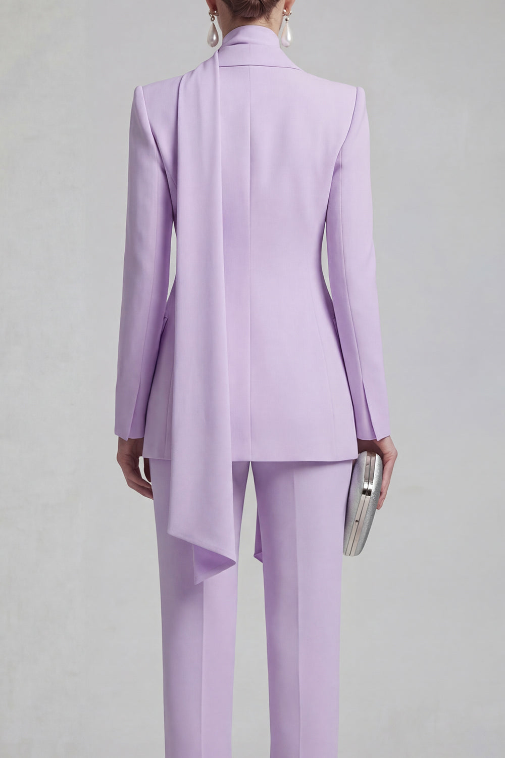 2 Piece Shawl Lapel Blue Slim Fit Neck Scarf Business Suits