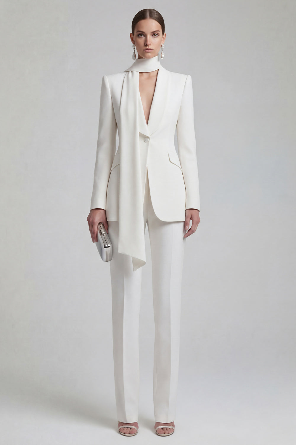 2 Piece Shawl Lapel Blue Slim Fit Neck Scarf Business Suits