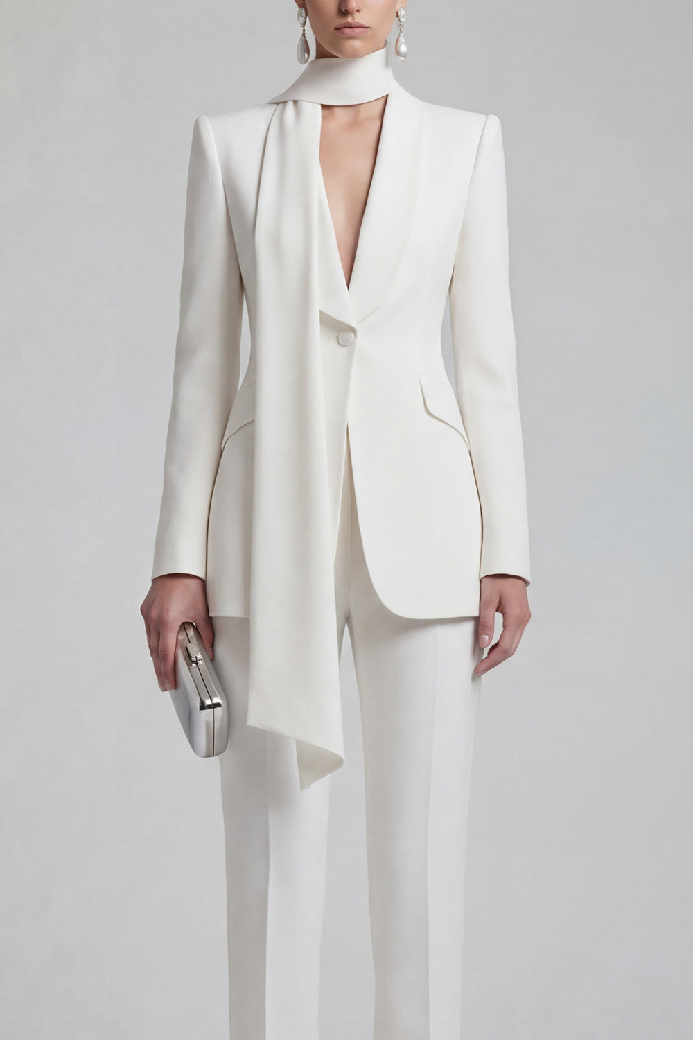 2 Piece Shawl Lapel Blue Slim Fit Neck Scarf Business Suits