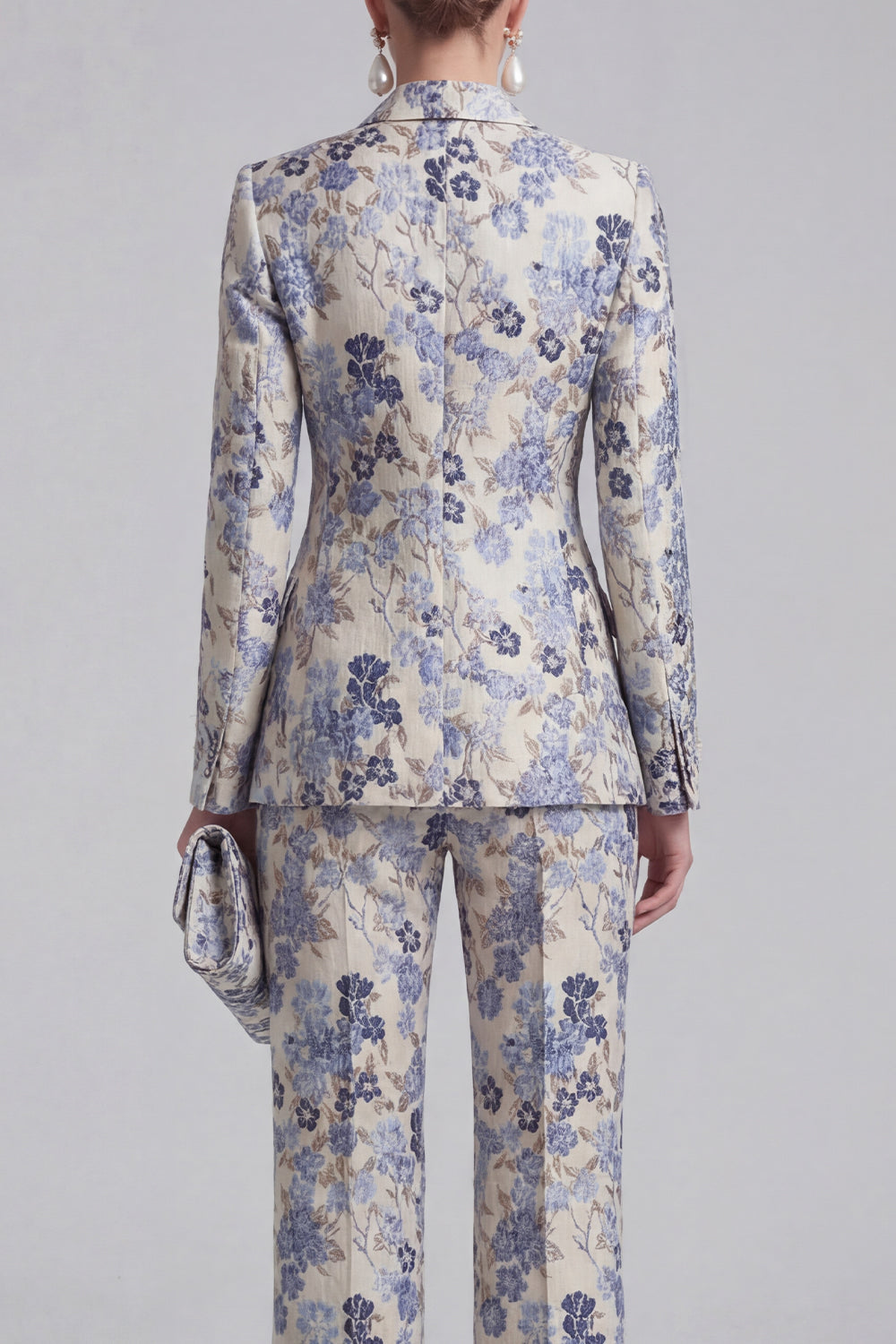 Floral 2 Piece Champagne Pink Peak Lapel Double Breasted Business Suits