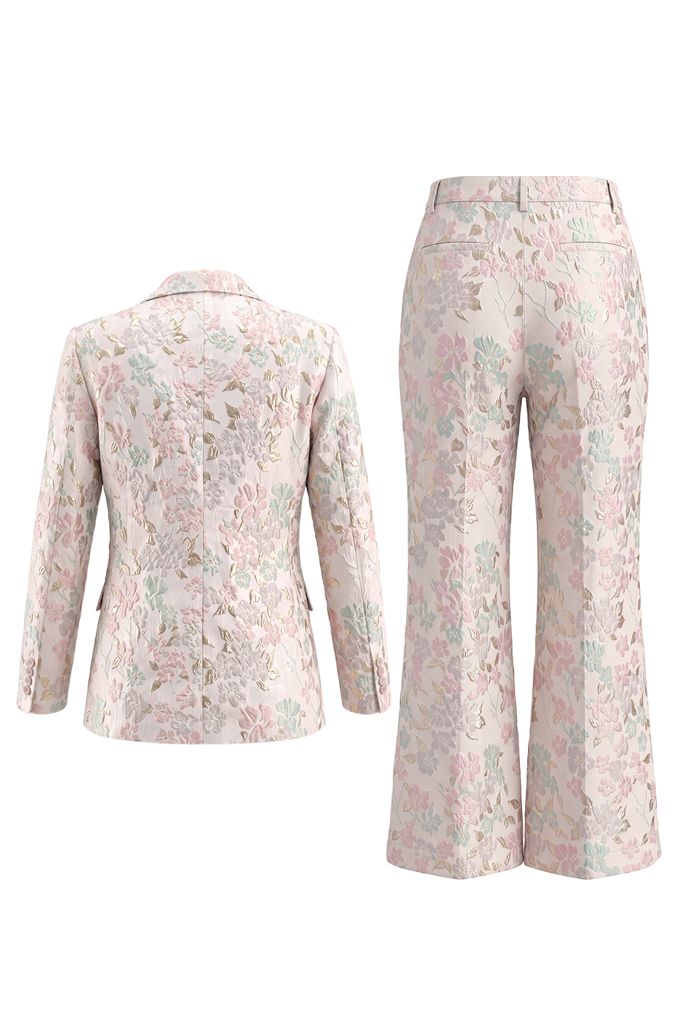 Floral 2 Piece Champagne Pink Peak Lapel Double Breasted Prom Suits