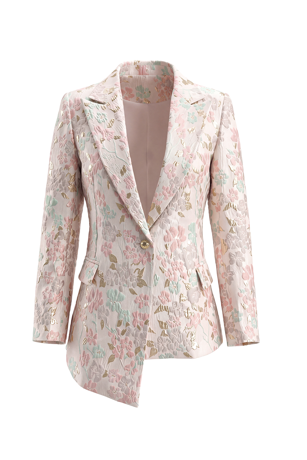 Floral 2 Piece Champagne Pink Peak Lapel Double Breasted Prom Suits