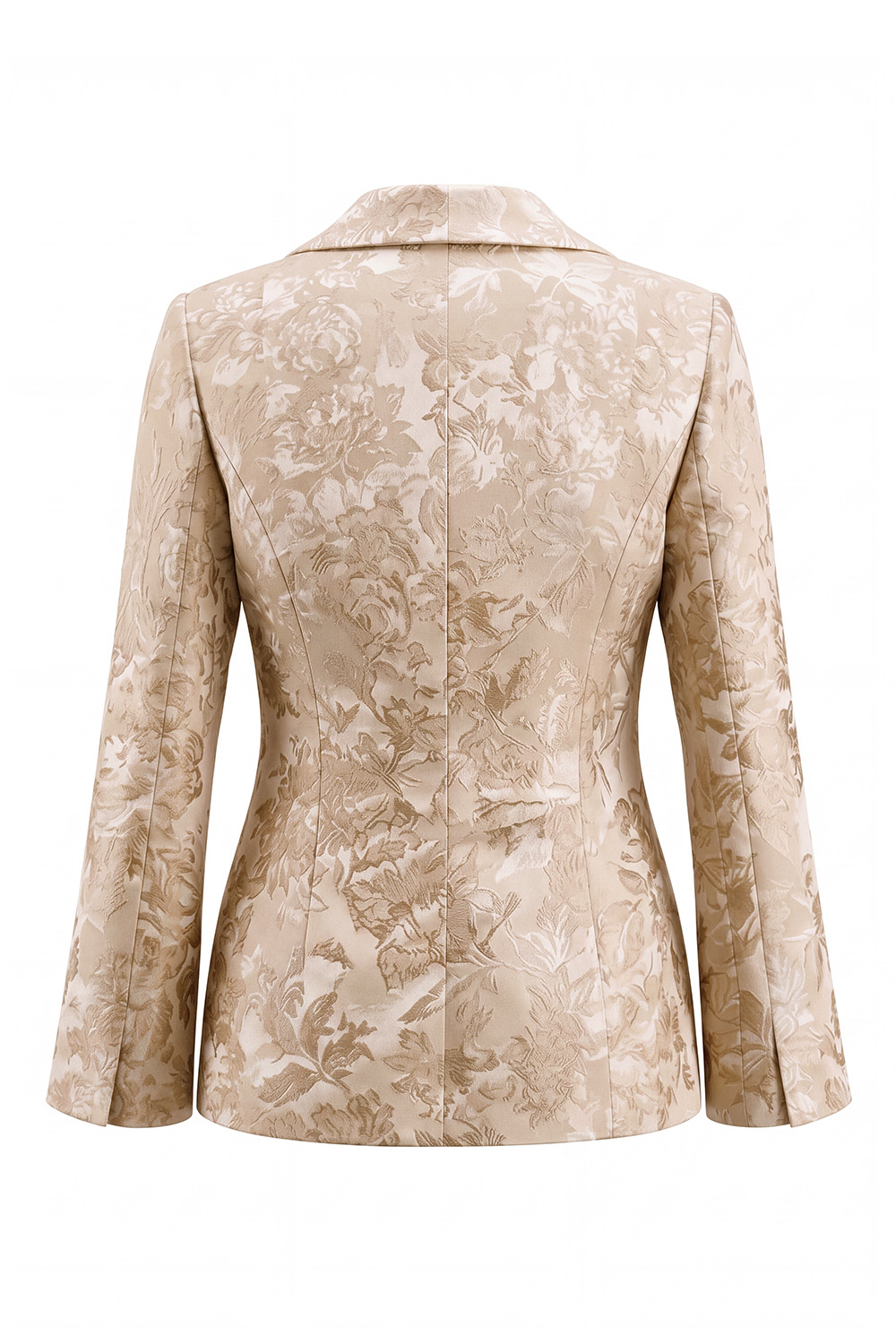 Shawl Lapel 2 Piece Floral Champagne Long Sleeve Party Suits with Bow
