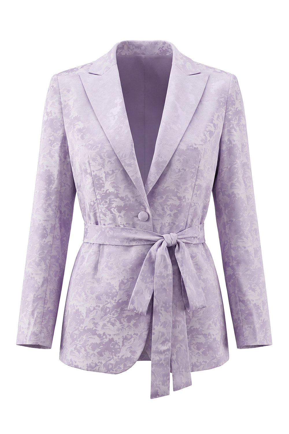 Lilac 2 Piece Floral Peak Lapel Wide Leg Business Suits with Sash