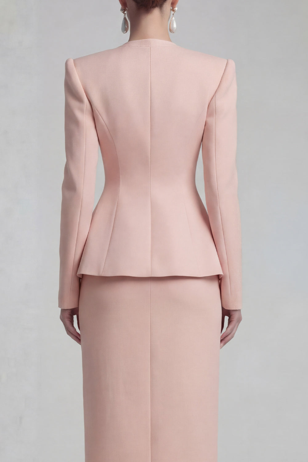 Blue 2 Piece Pencil Single Breasted Midi Business Suits with Slit