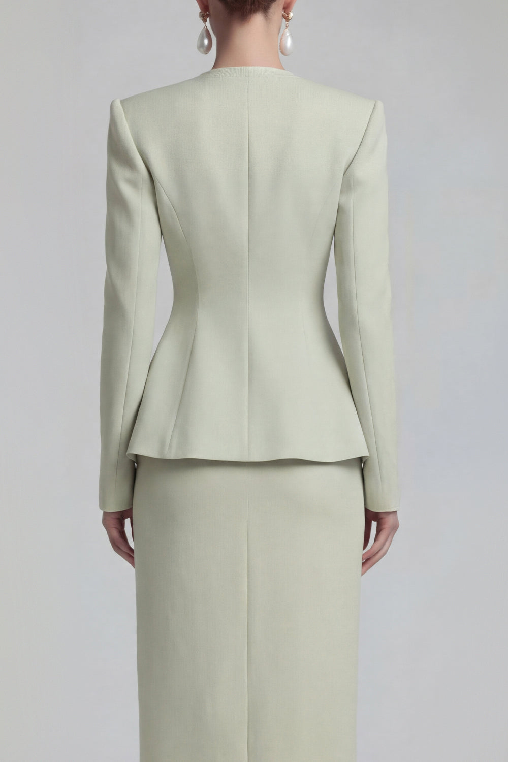 Blue 2 Piece Pencil Single Breasted Midi Business Suits with Slit