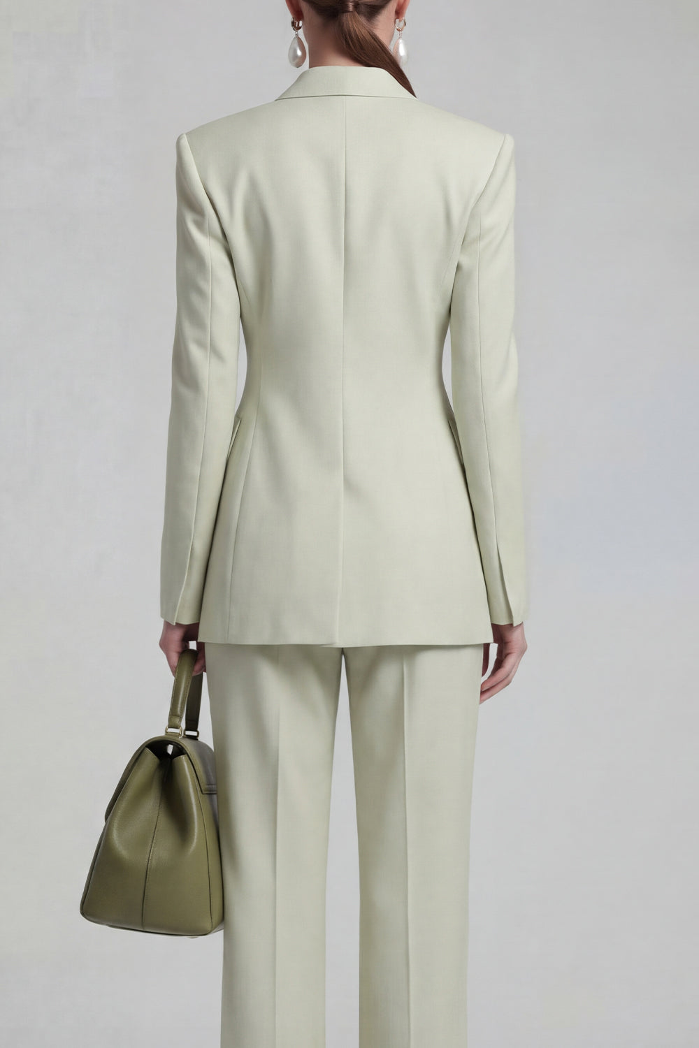 2 Piece Double Breasted Green Peak Lapel Long Sleeves Business Suits