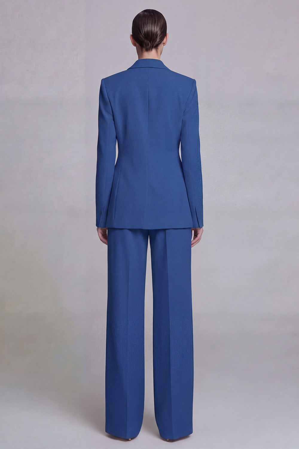 2 Piece Dark Blue Notched Lapel Single Breasted Wide Leg Business Suits