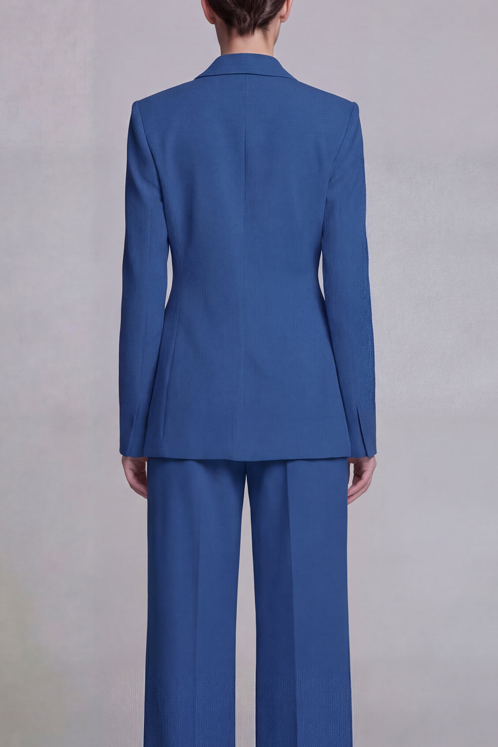 2 Piece Dark Blue Notched Lapel Single Breasted Wide Leg Business Suits