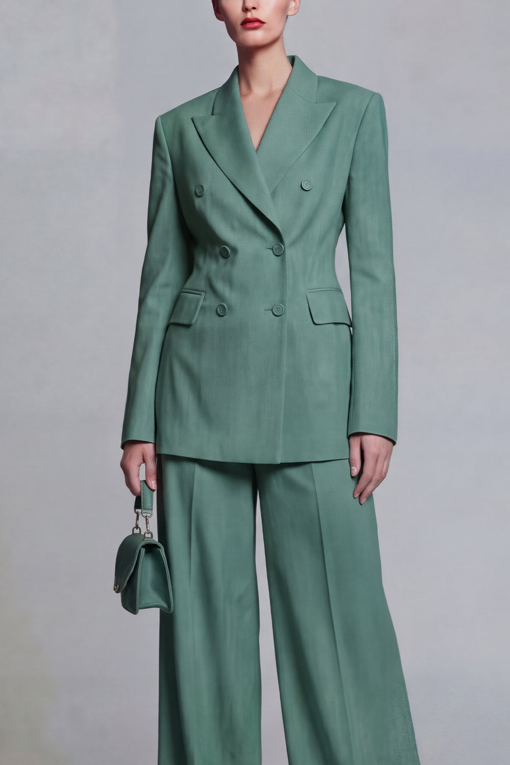 2 Piece Blue Peak Lapel Double Breasted Business Suits with Sleeves