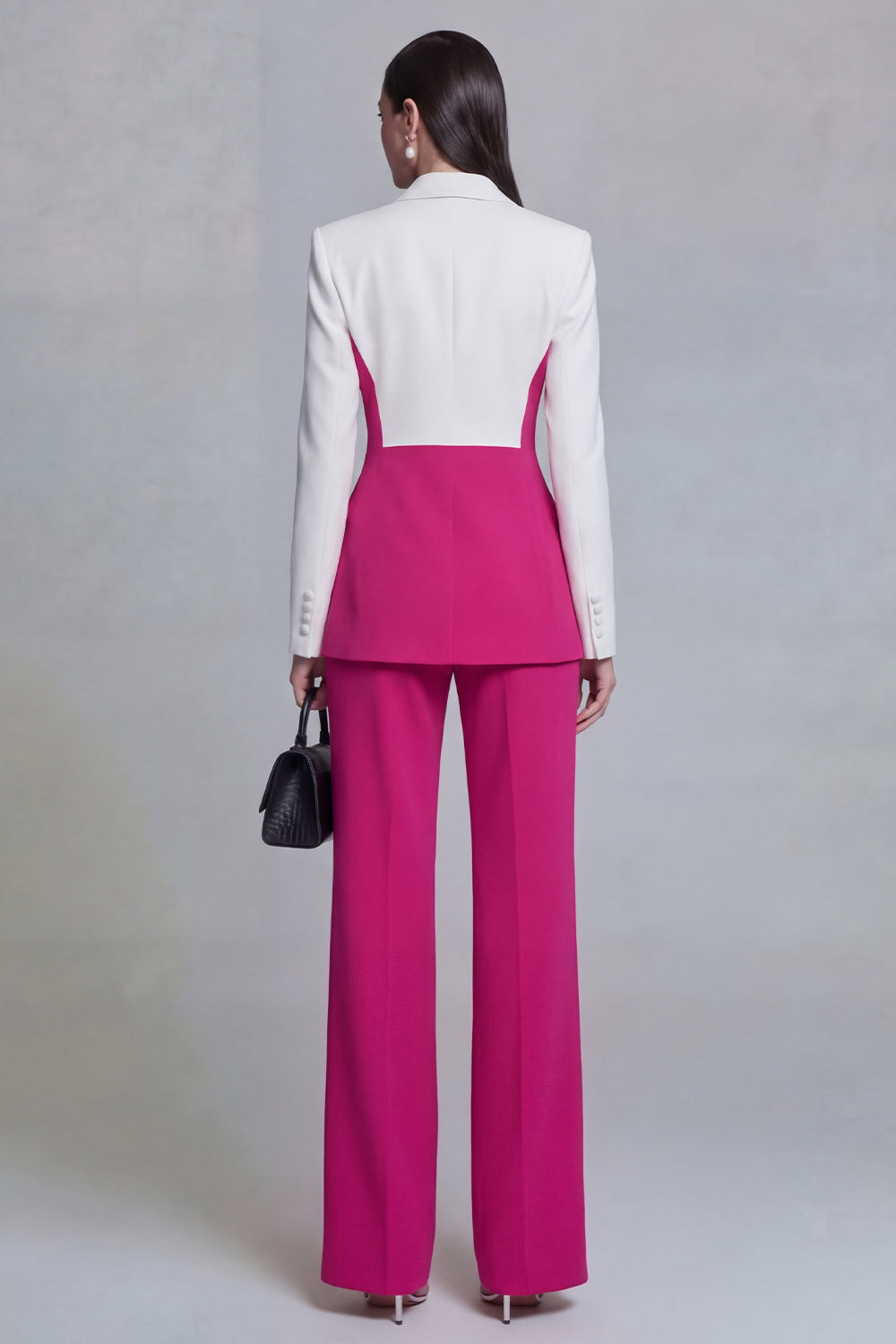 2 Piece Black Peak Lapel Pacthwork Slim Fit Business Suits with Sleeves