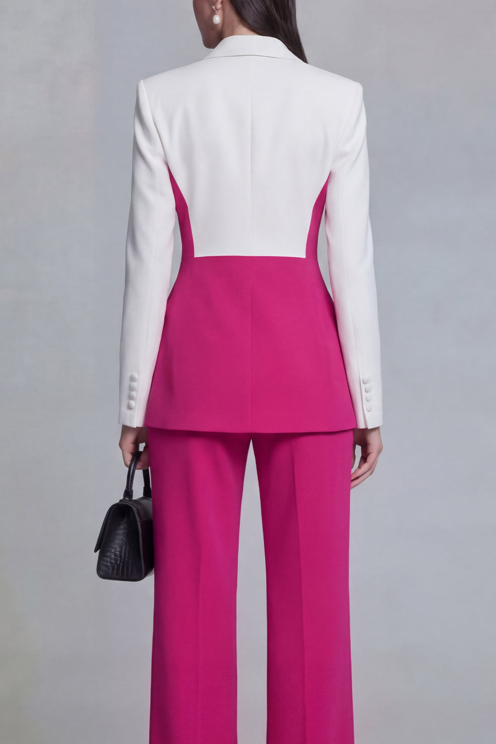 2 Piece Black Peak Lapel Pacthwork Slim Fit Business Suits with Sleeves