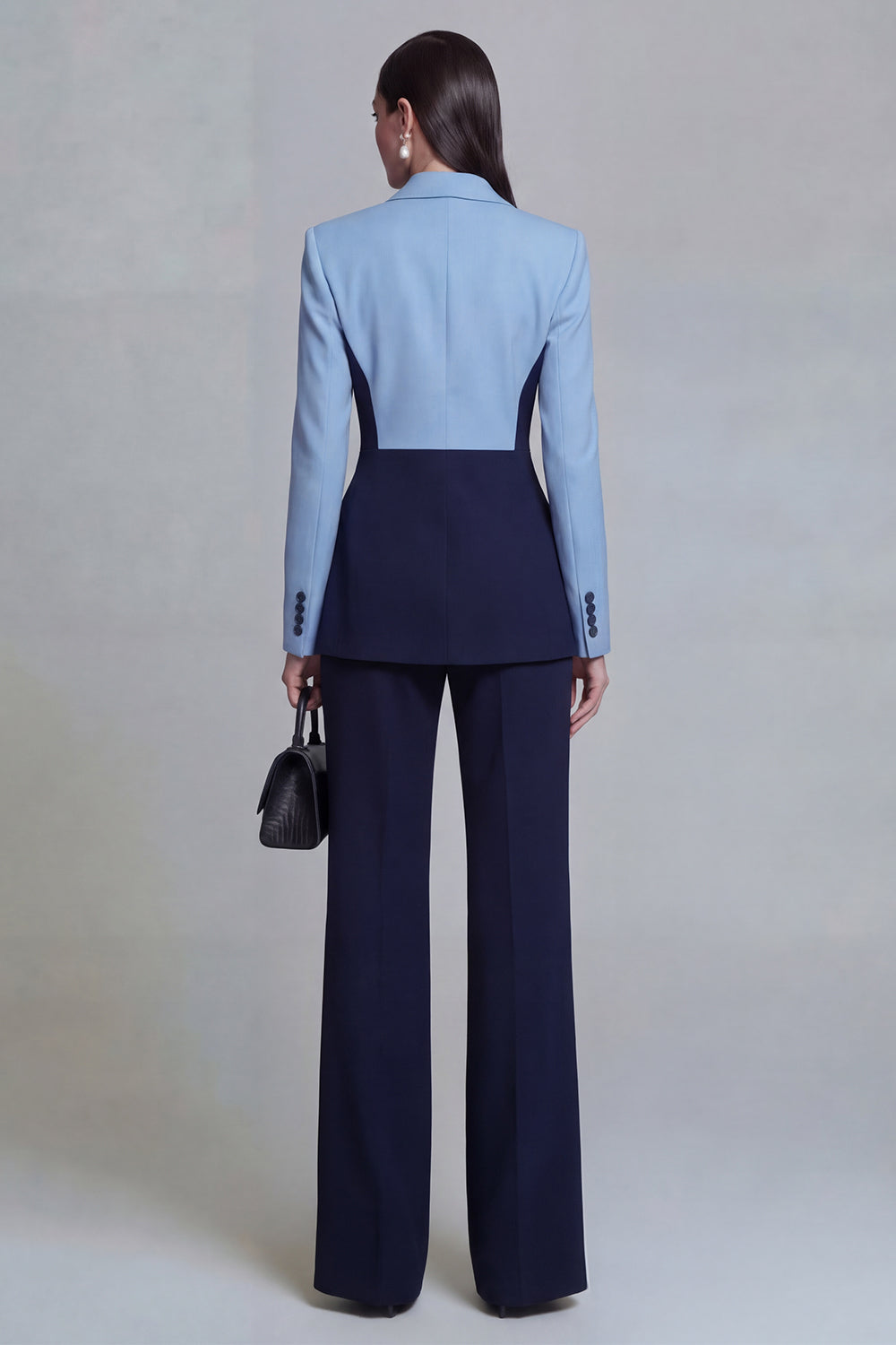 2 Piece Black Peak Lapel Pacthwork Slim Fit Business Suits with Sleeves