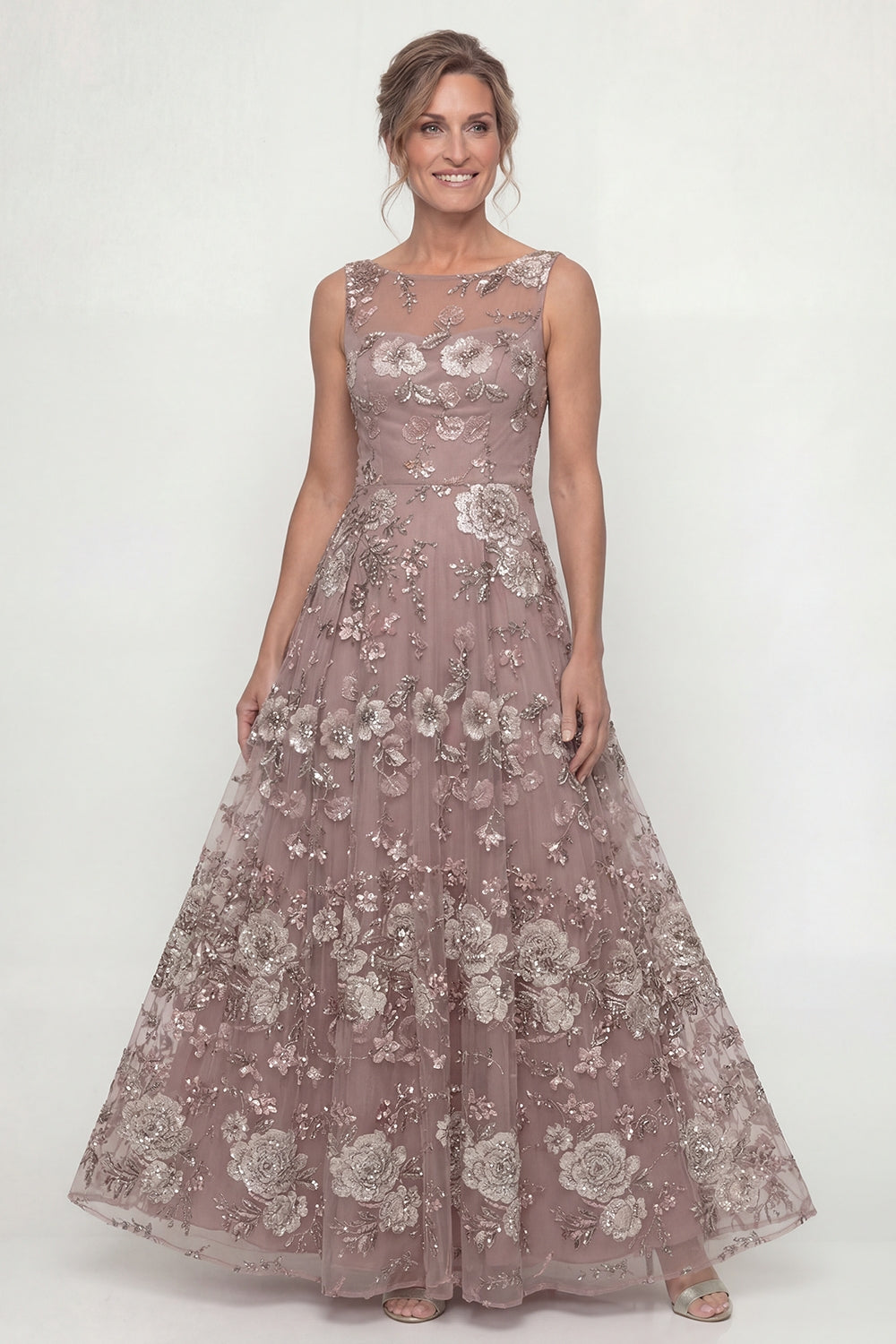 Saprkly A Line Dusty Rose Appliqued Long Wedding Guest Dress with Beading