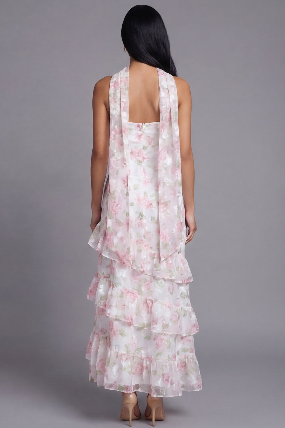 Yellow Floral Sheath Maxi Strapless Wedding Guest Dress