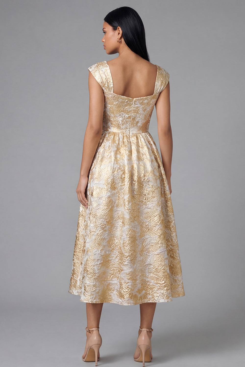 A Line Black Square Neck Floral Maxi Wedding Guest Dress