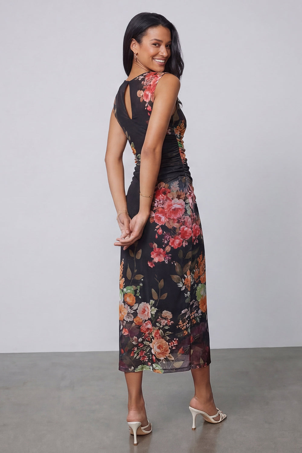 Black Bateau Neck Floral Sheath Maxi Beach Wedding Guest Dress