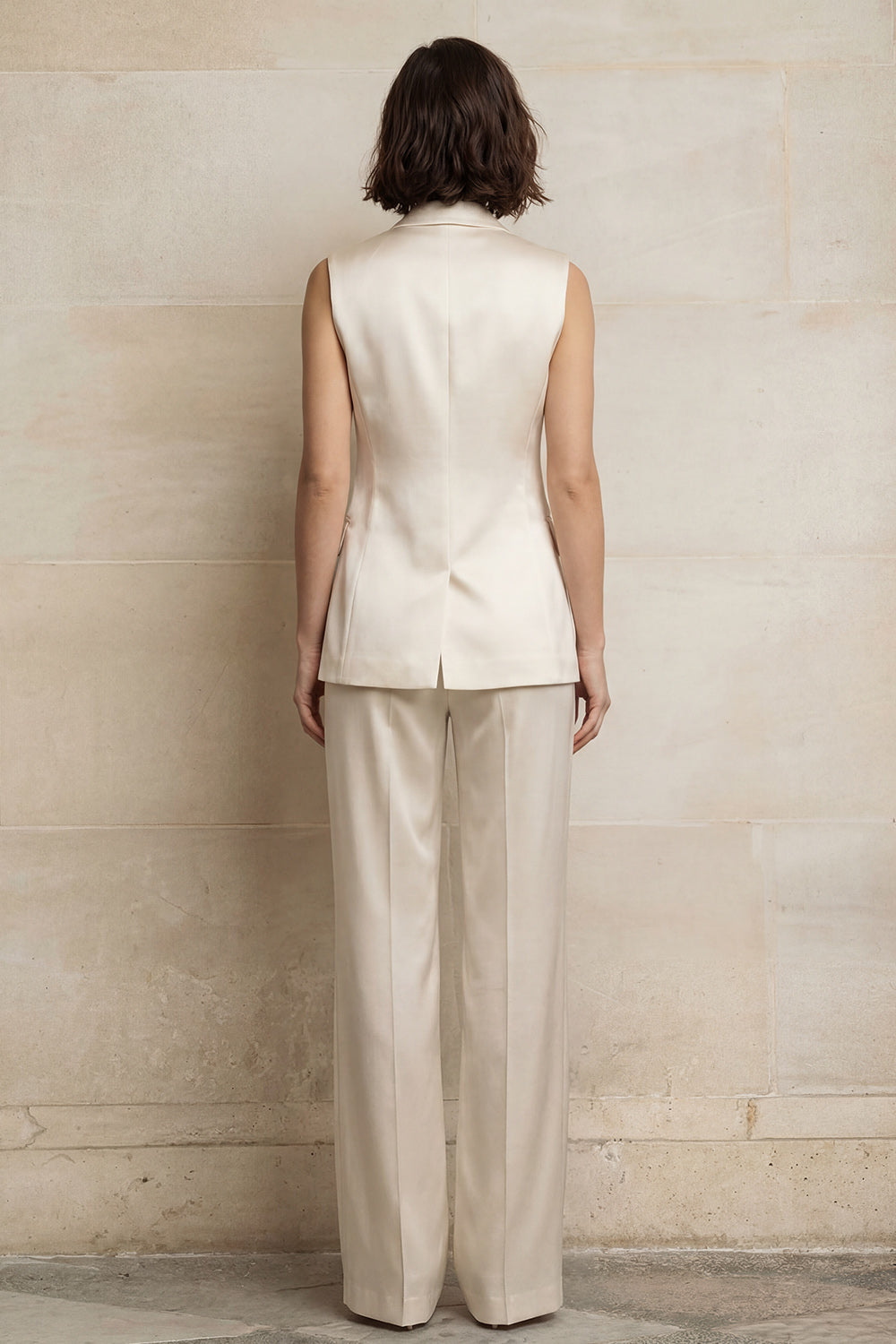 Blue 2 Piece Peak Lapel Single Breasted Sleeveless Business Suits