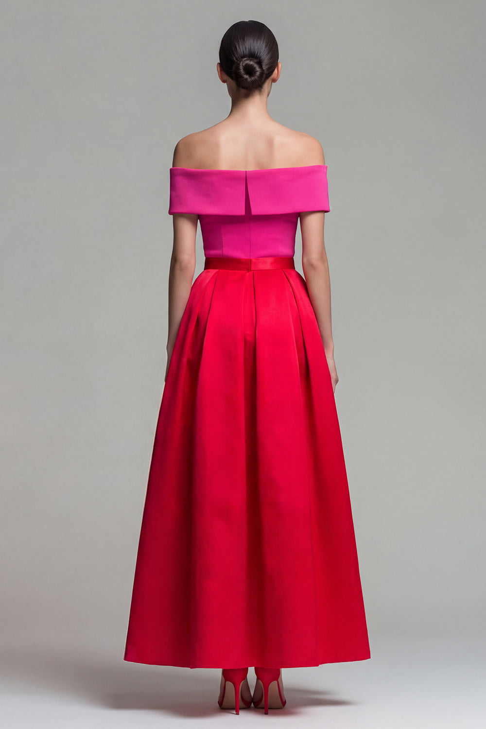 Fuchsia and Red A Line Off the Shoulder Long Evening Dress with Pockets