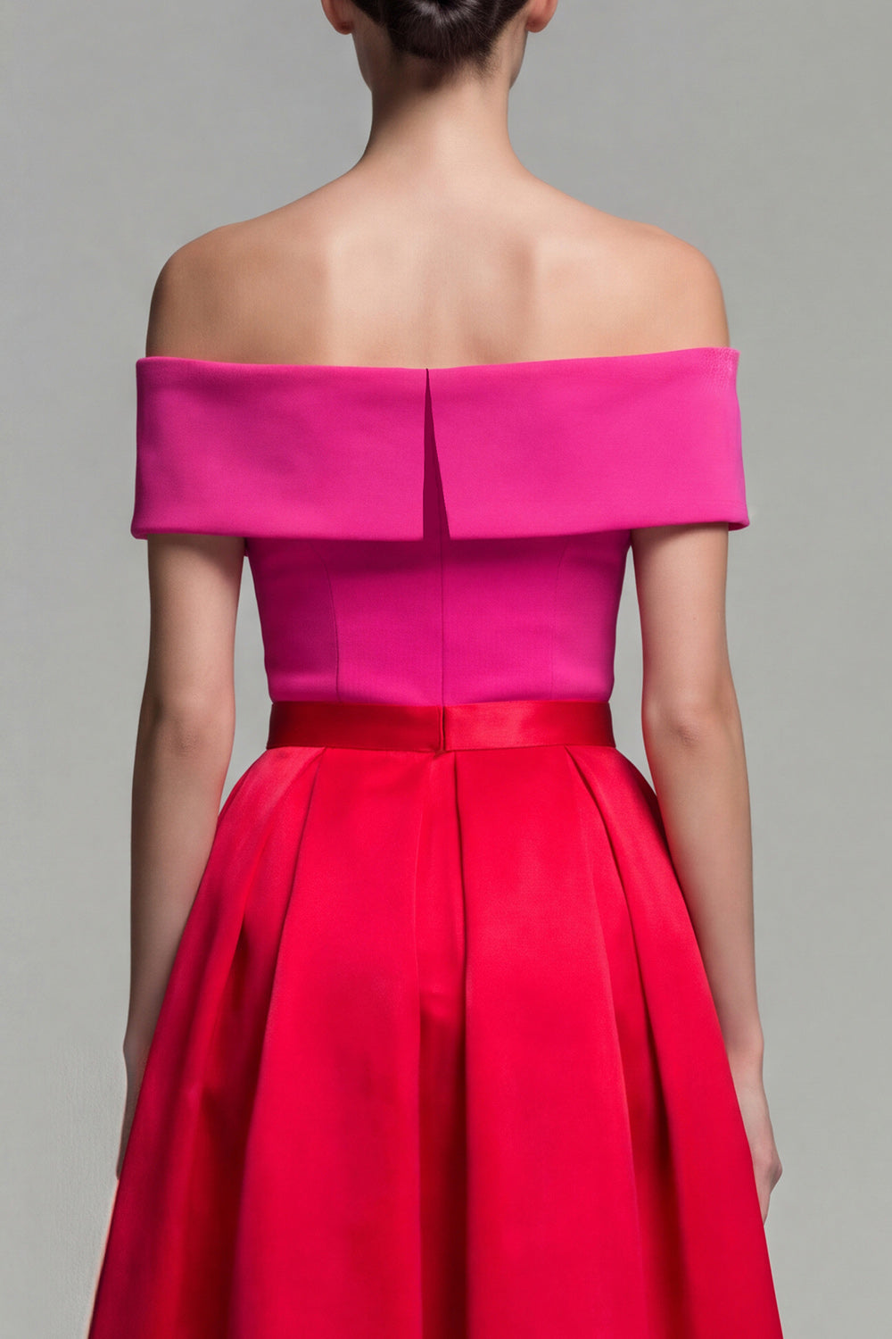 Fuchsia and Red A Line Off the Shoulder Long Evening Dress with Pockets
