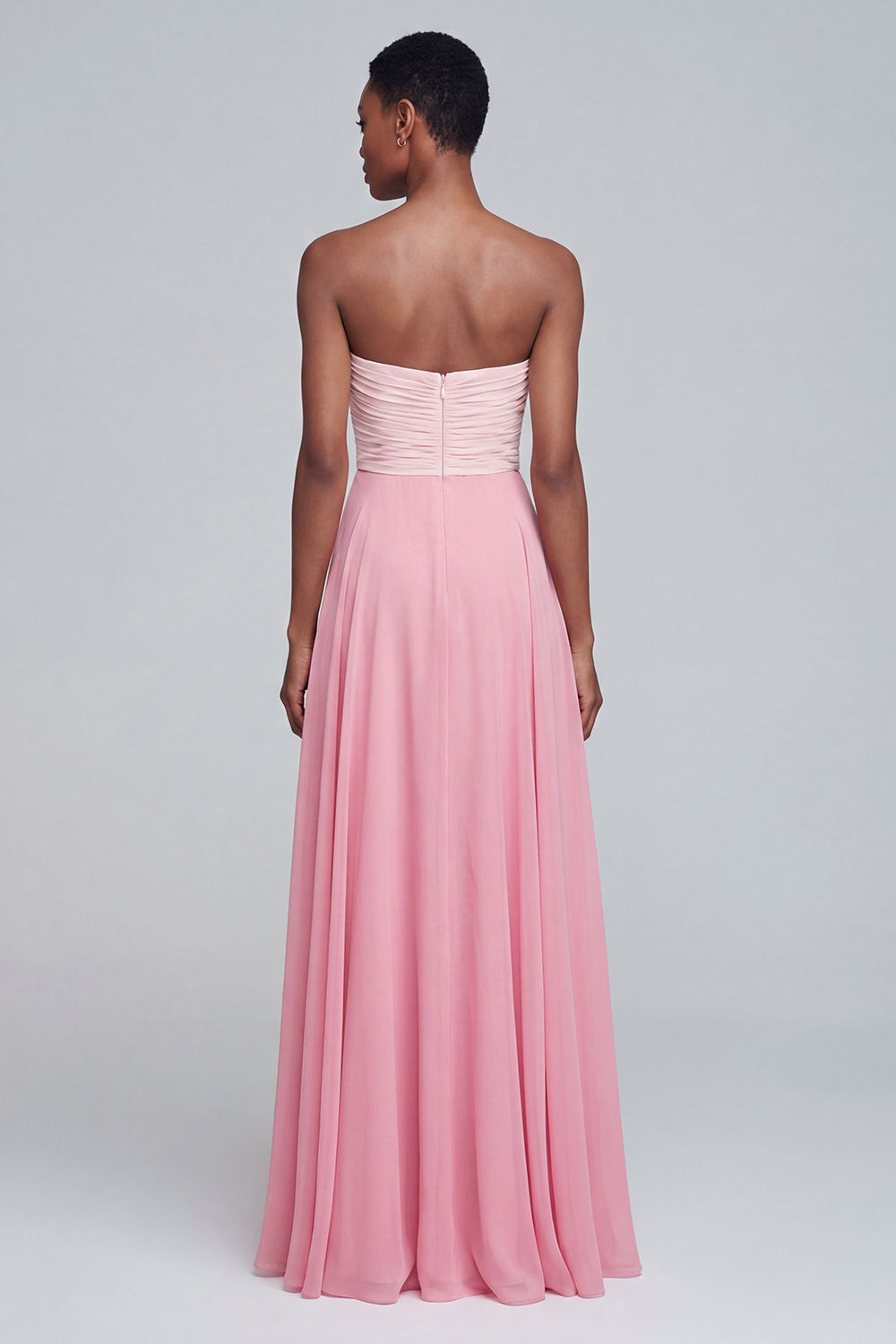 Pink A Line Ruched Strapless Patchwork Long Wedding Guest Dress