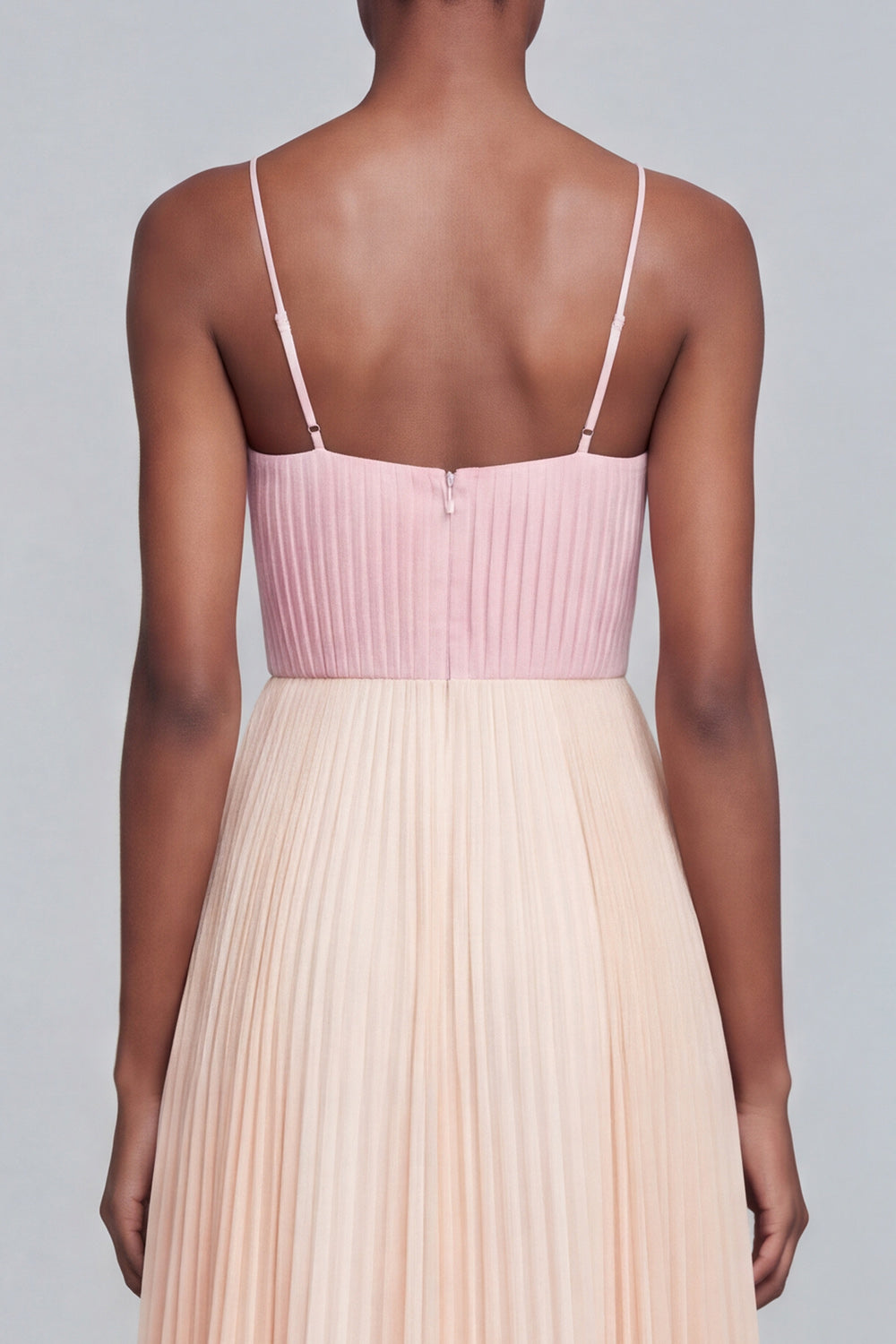 Pink and Champagne Chiffon Patchwork Pleated Long Wedding Guest Dress with Slit