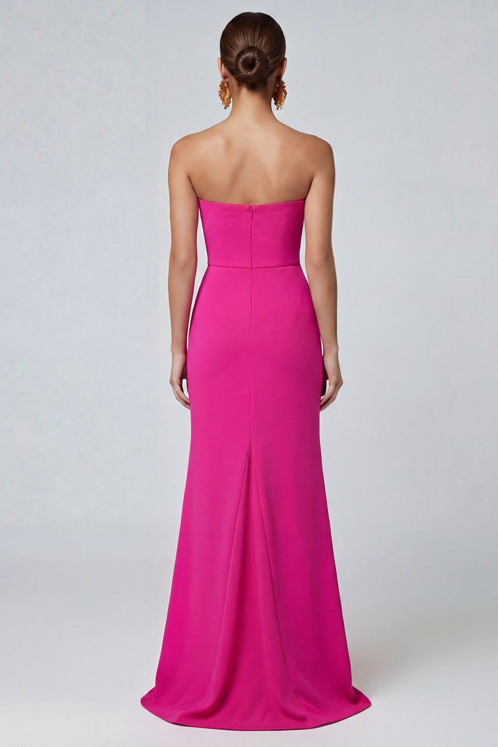 Fuchsia and Red Mermaid Patchwork Strapless Maxi Evening Dress