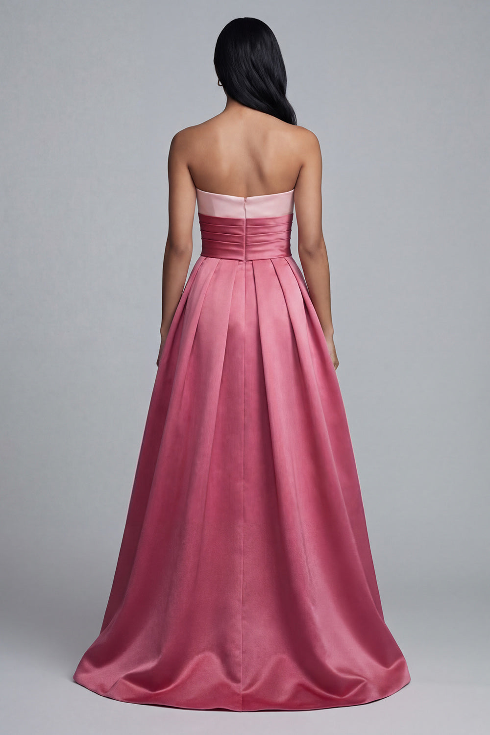 Pink Long A Line Satin Strapless Patchwork Maxi Formal Dress