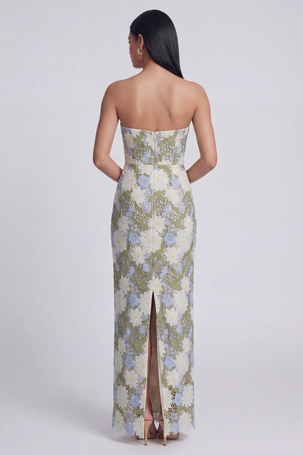 Green Floral Printed Sweetheart Long Evening Dress