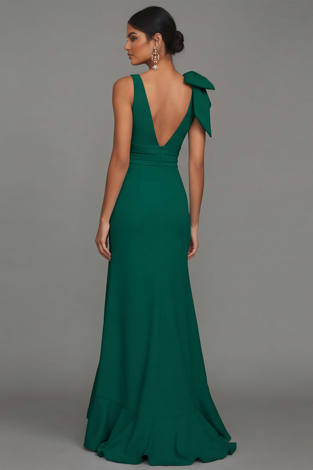 Sky Blue V Neck Sheath Long Evening Dress with Ruffled Slit