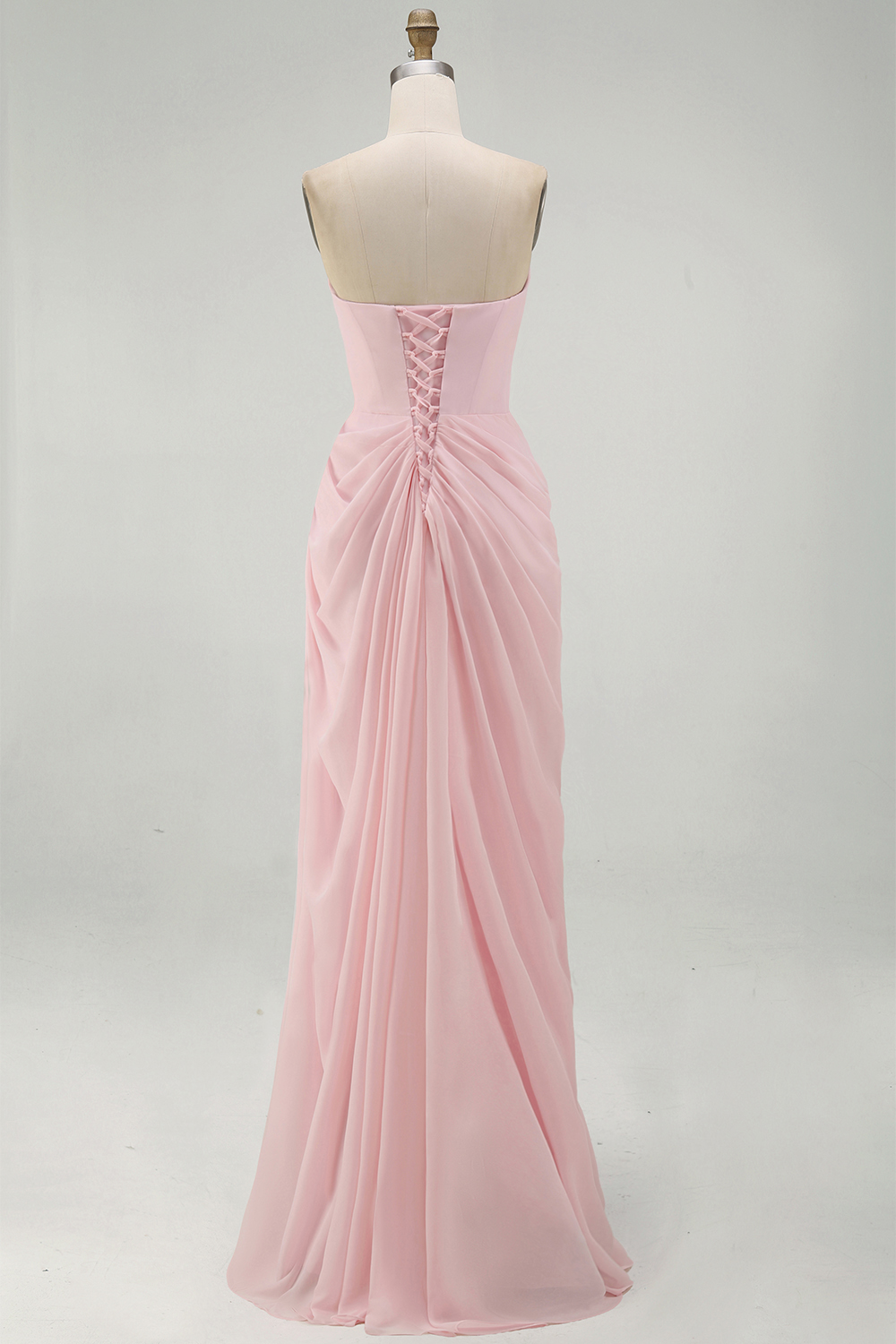 Light Pink Ruched Sheath Long Weding Guest Dress with Slit