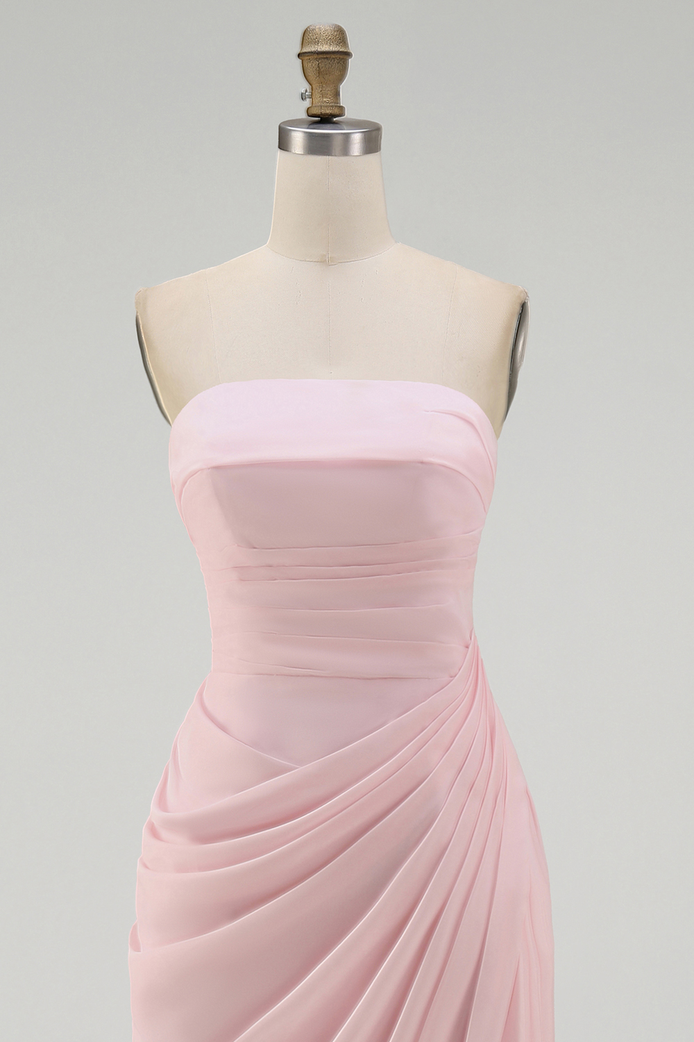 Light Pink Ruched Sheath Long Weding Guest Dress with Slit