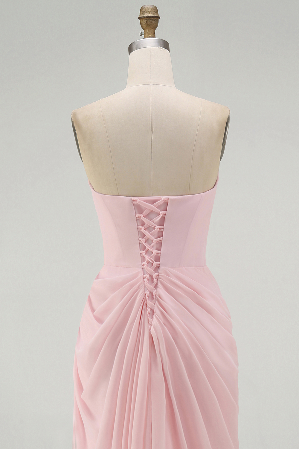 Light Pink Ruched Sheath Long Weding Guest Dress with Slit