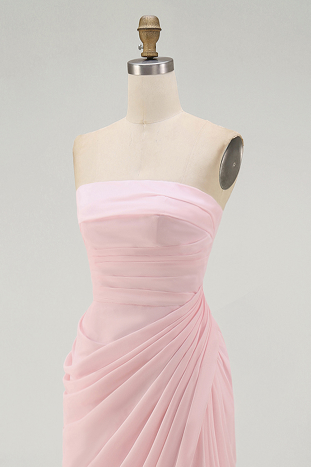 Light Pink Ruched Sheath Long Weding Guest Dress with Slit