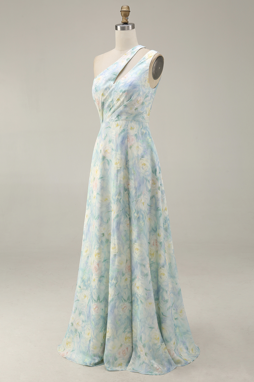 Light Green Cut Out A Line loral Long FEvening Dress with Slit