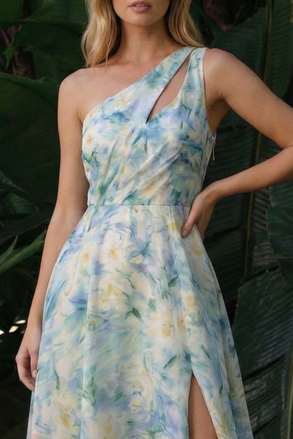 Light Green Cut Out A Line loral Long FEvening Dress with Slit