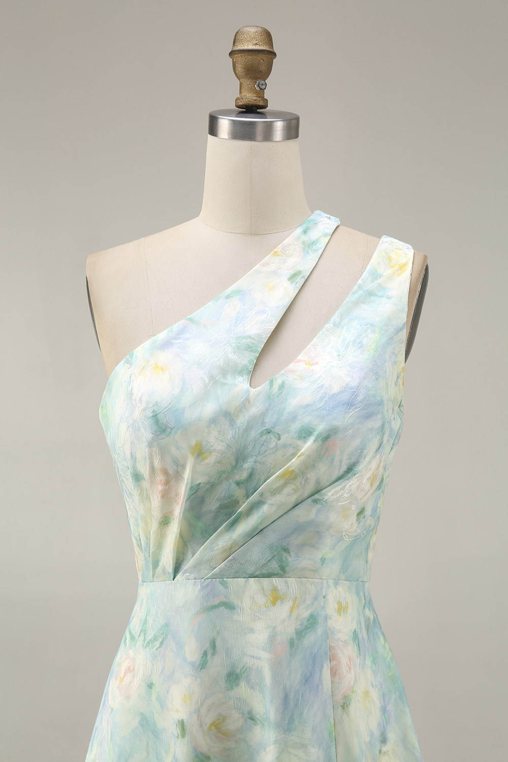 Light Green Cut Out A Line loral Long FEvening Dress with Slit