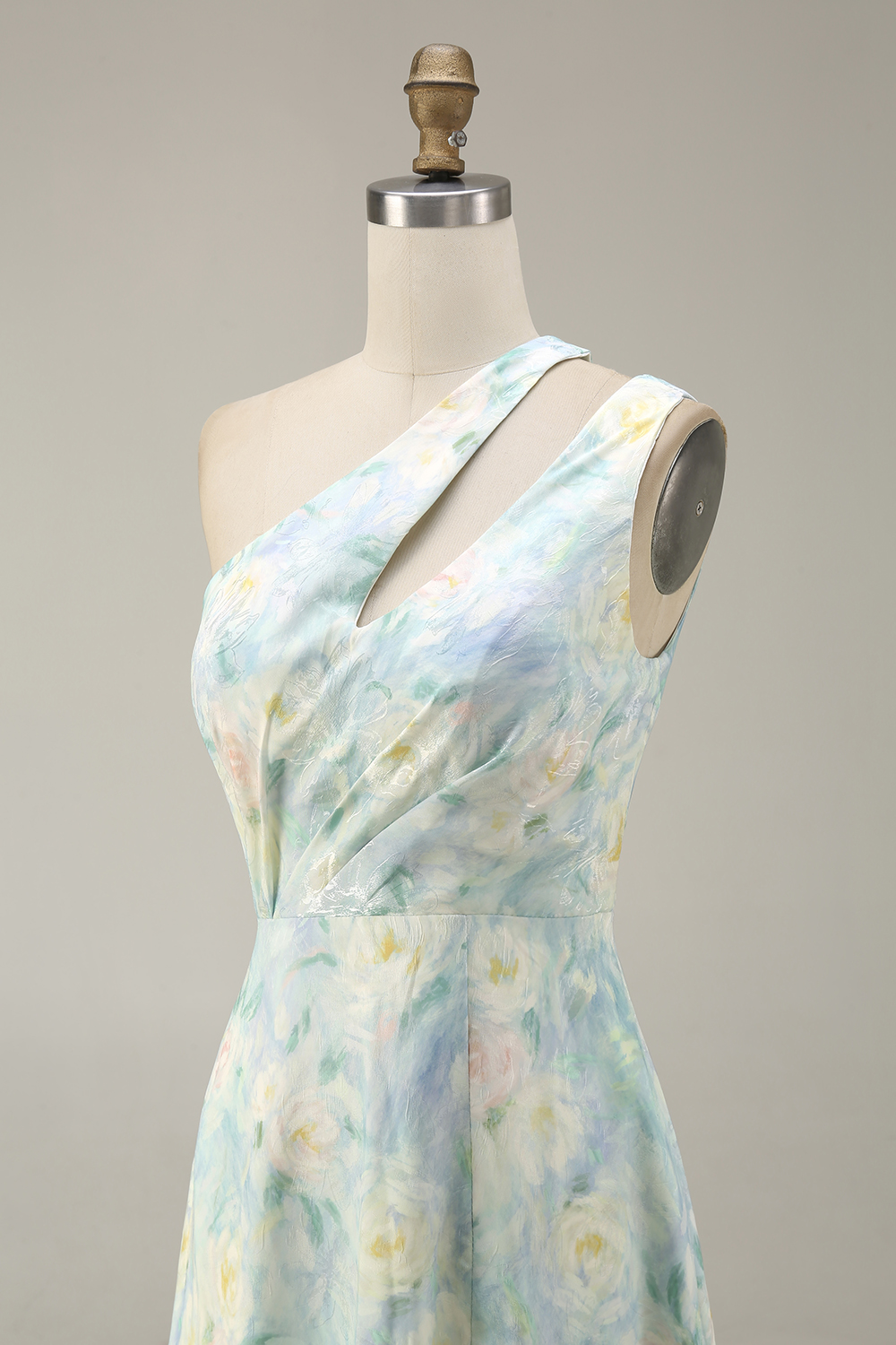 Light Green Cut Out A Line loral Long FEvening Dress with Slit