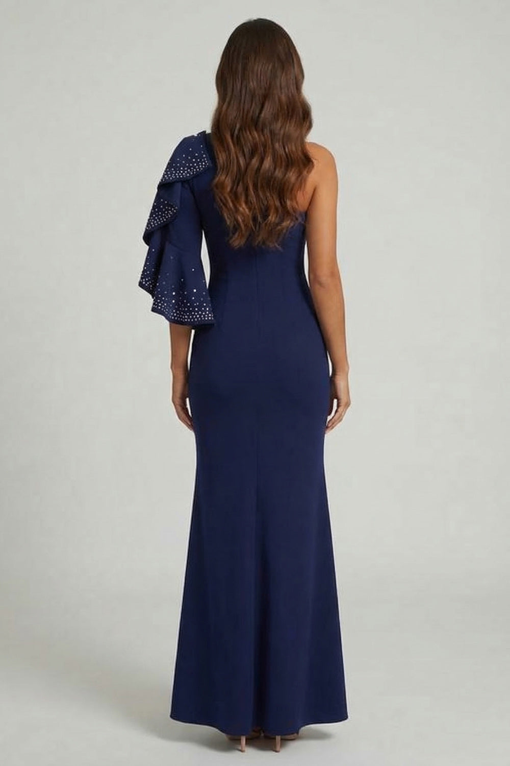 Sparkly Navy Mermaid One Shoulder Long Beaded Wedding Guest Dress