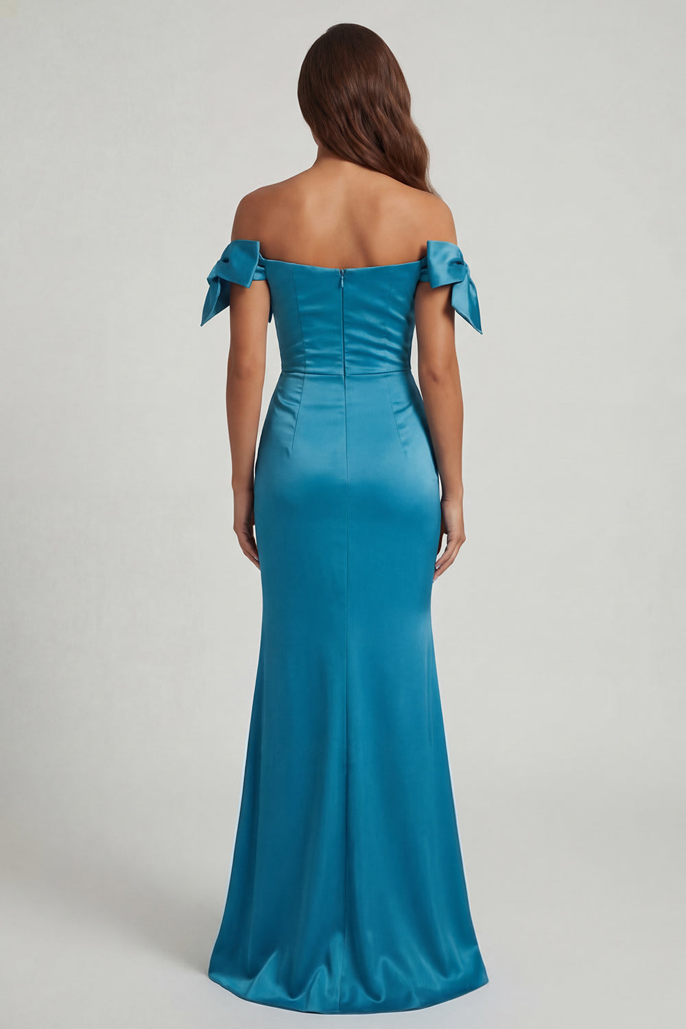 Peacock Green Mermaid Ruched Long Wedding Guest Dress with Bows