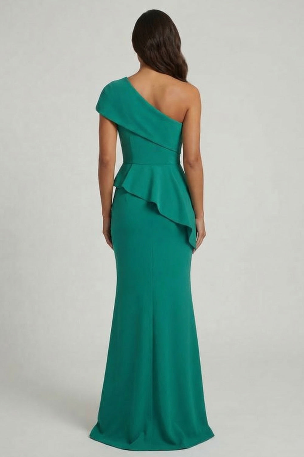 Dark Green Mermaid One Shoulder Ruffled Long Wedding Guest Dress