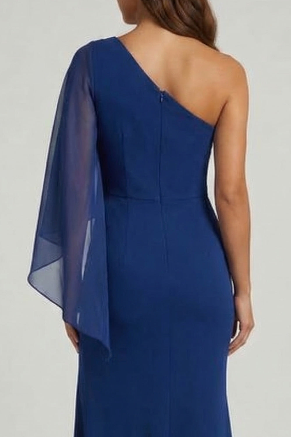 Dark Blue One Shoulder Mermaid Maxi Wedding Guest Dress with Slit