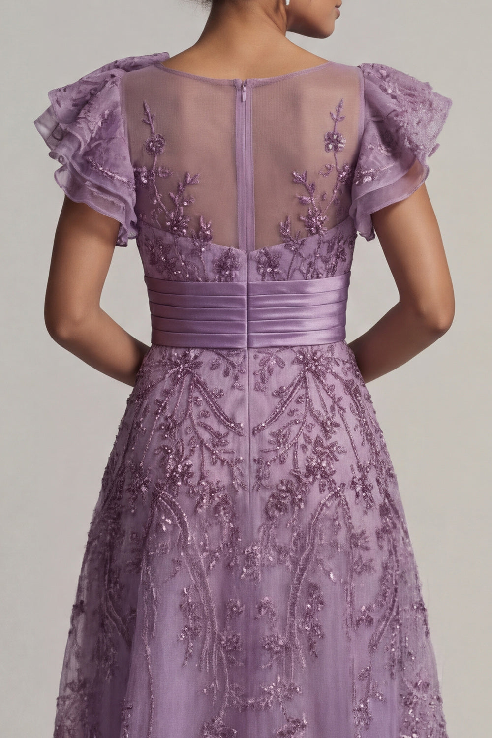 Sparkly A Line Ruffled Purple Long Wedding Guest Dress with Beading
